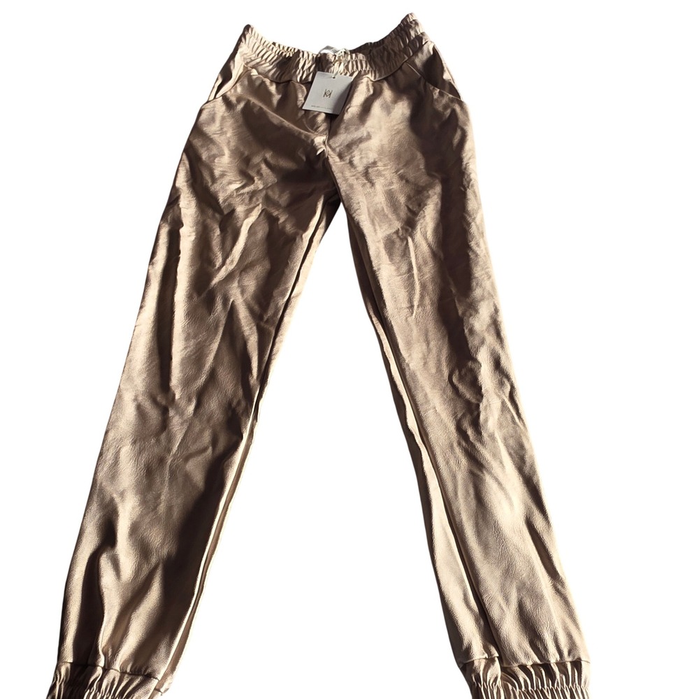 Milio-Milano Womens Metallic Gold Jogger Pants Art 2040 Oro Made in Italy XS